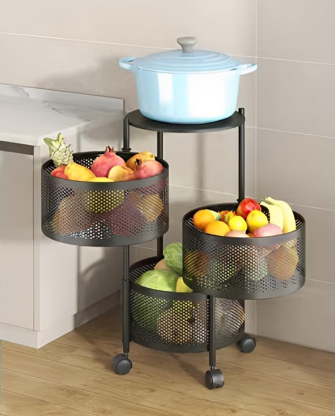 Round Multi-Purpose Trolley Storage Organizer and Kitchen Accessories Items for Kitchen Storage Rack Square Design Fruits & Vegetable Onion Cutlery