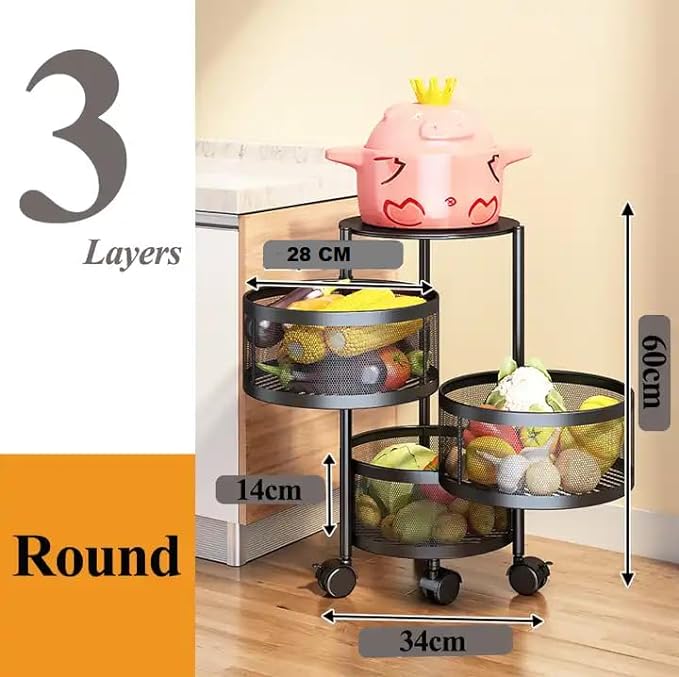 Round Multi-Purpose Trolley Storage Organizer and Kitchen Accessories Items for Kitchen Storage Rack Square Design Fruits & Vegetable Onion Cutlery