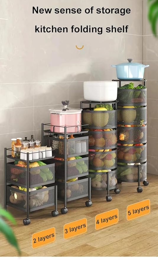 Round Multi-Purpose Trolley Storage Organizer and Kitchen Accessories Items for Kitchen Storage Rack Square Design Fruits & Vegetable Onion Cutlery