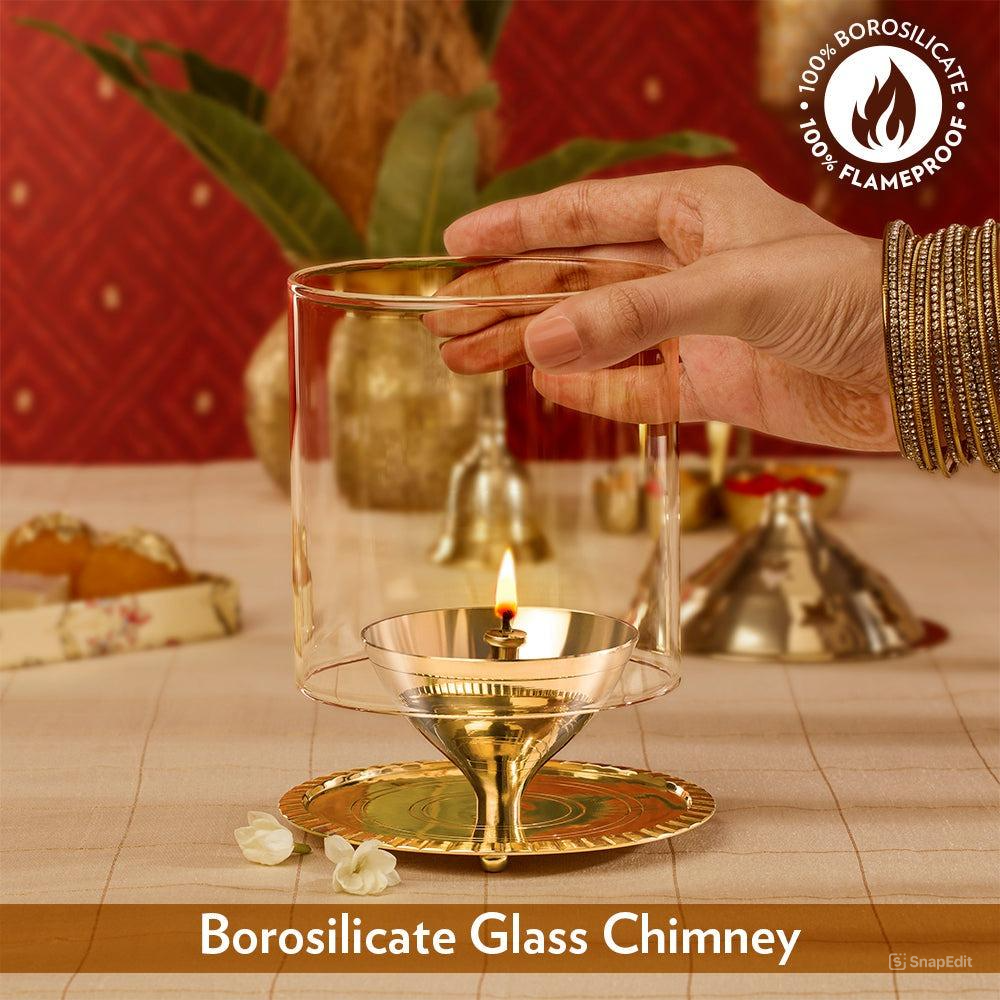 Brass Akhand Diya with Borosilicate Glass Cover