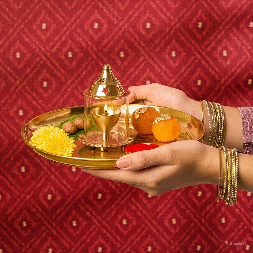 Brass Akhand Diya with Borosilicate Glass Cover